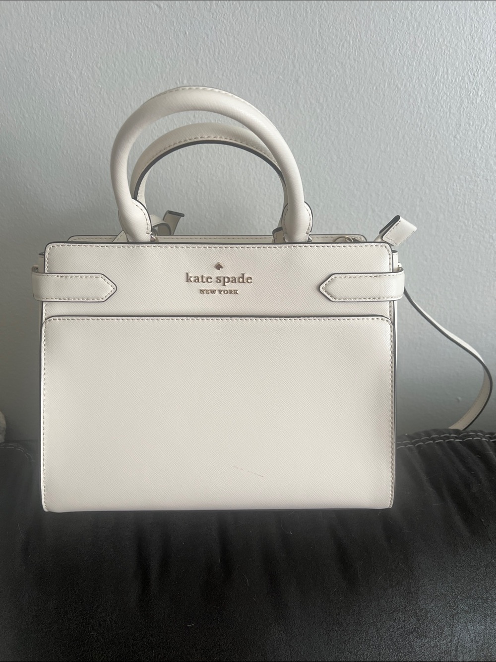kate spade white leather structured top-handle satchel